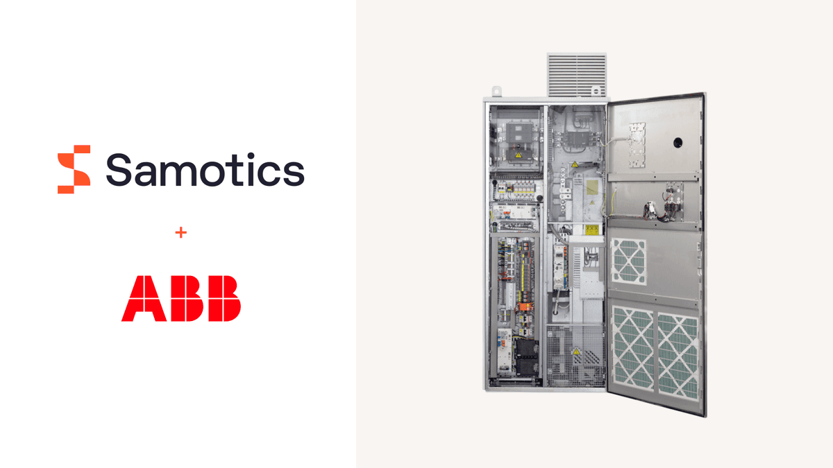 Samotics and ABB collaboration showing an ABB variable speed drive integrated with Samotics ESA technology for advanced motor monitoring.